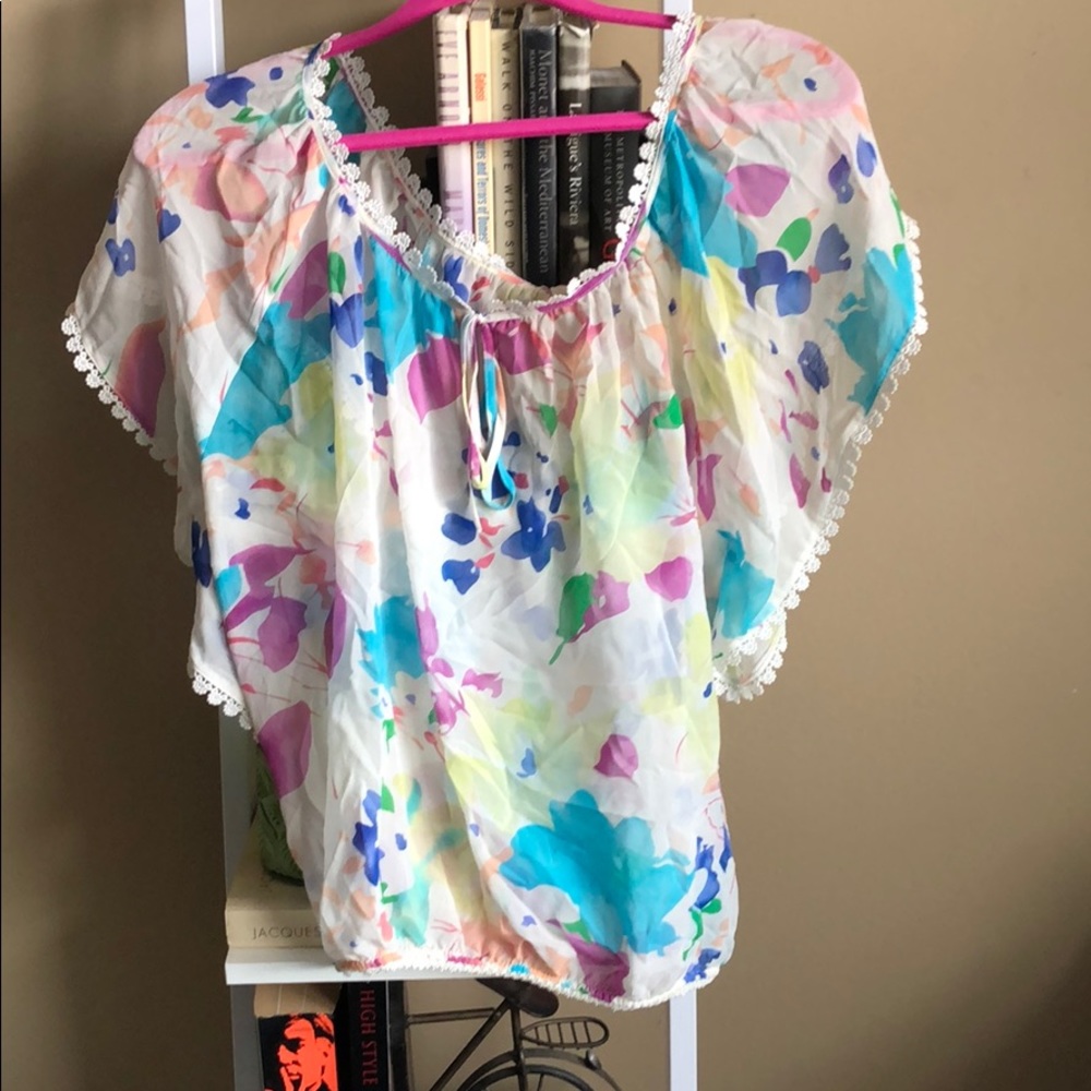 Yumi Kim 100% Silk Blouse Multi Lace sleeve